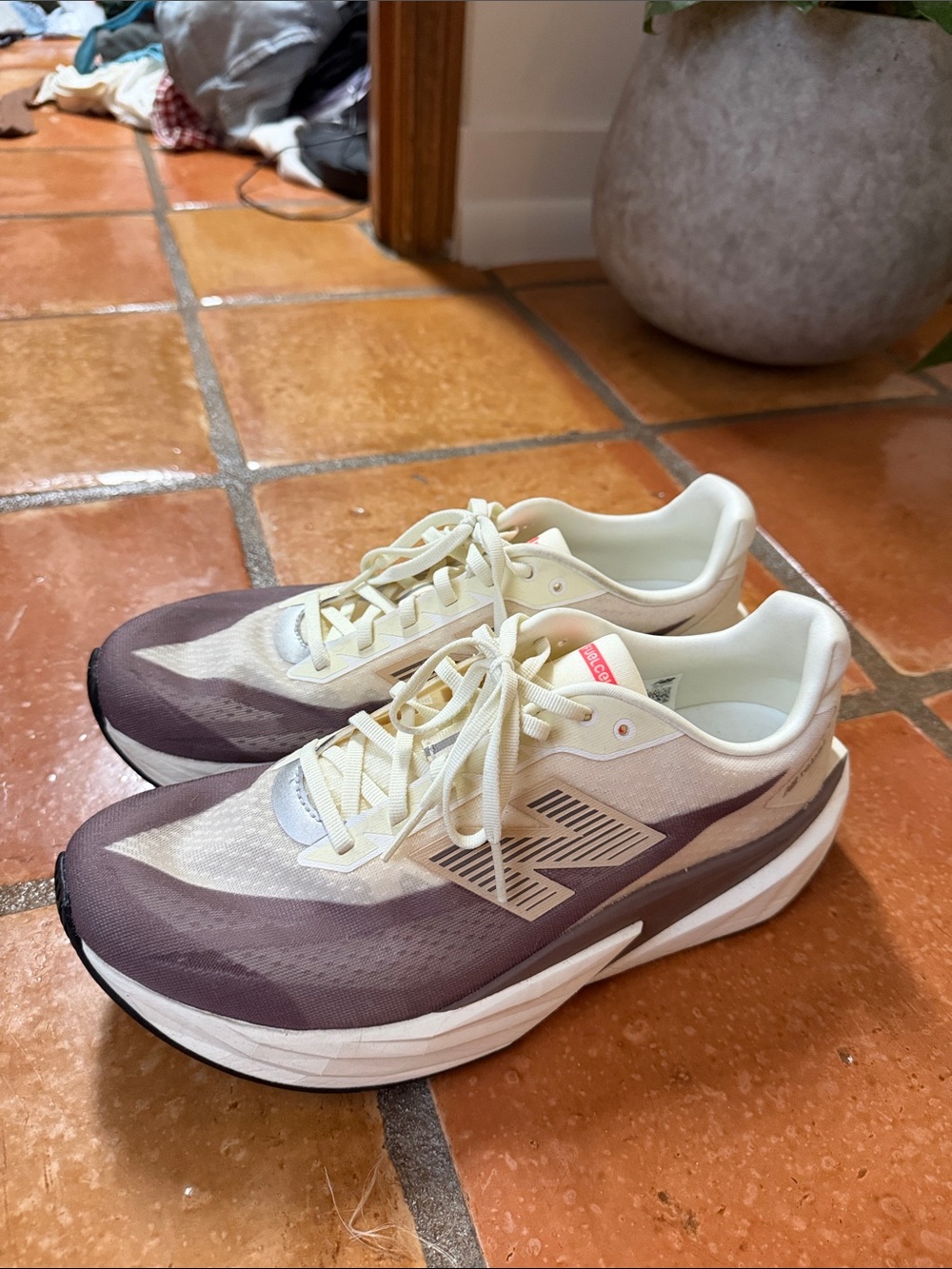 New Balance Cream and Brown Running Sneakers
